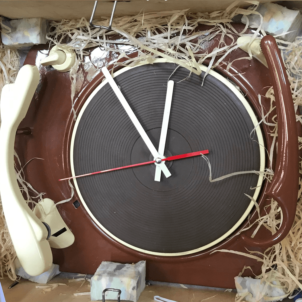 Turntable Clock - Made from a genuine turntable - Cream and Brown