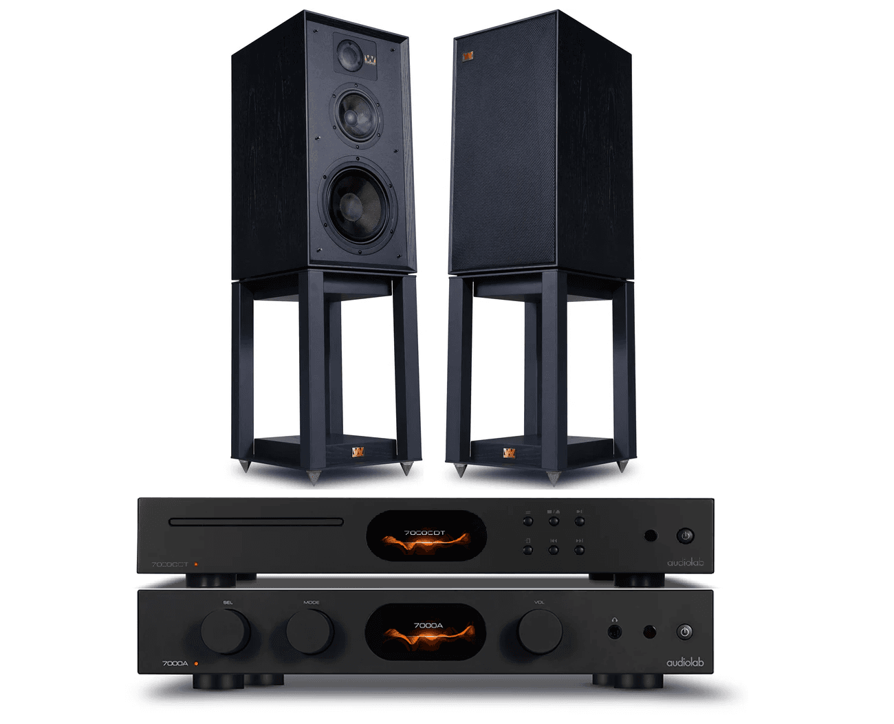 AudioLab 7000A Amplifier 7000CDT CD Player with Wharfedale Linton Speakers and Stands Pair