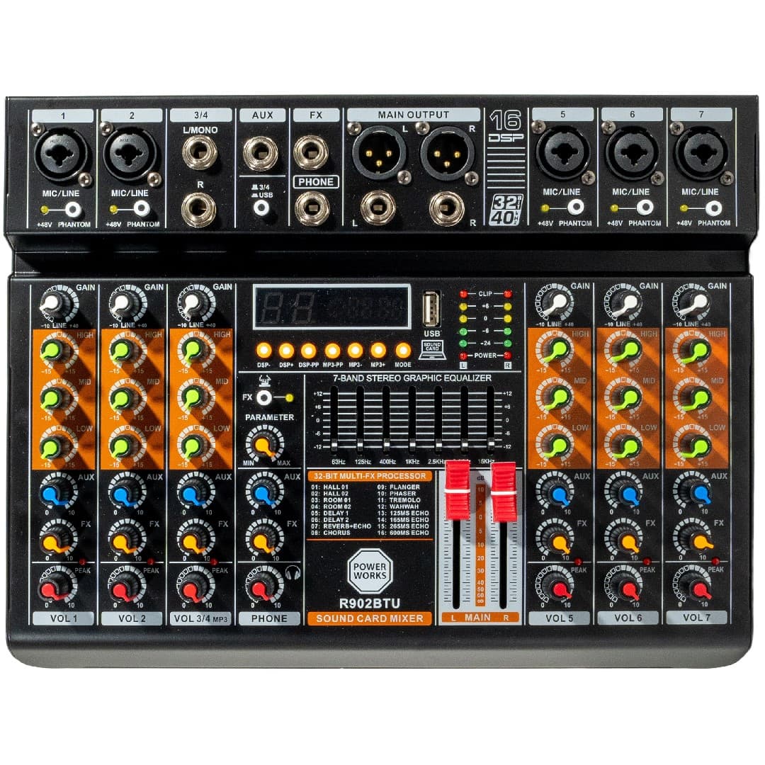 PowerWorks R902BT-USB - 8 channel Analogue Mixer