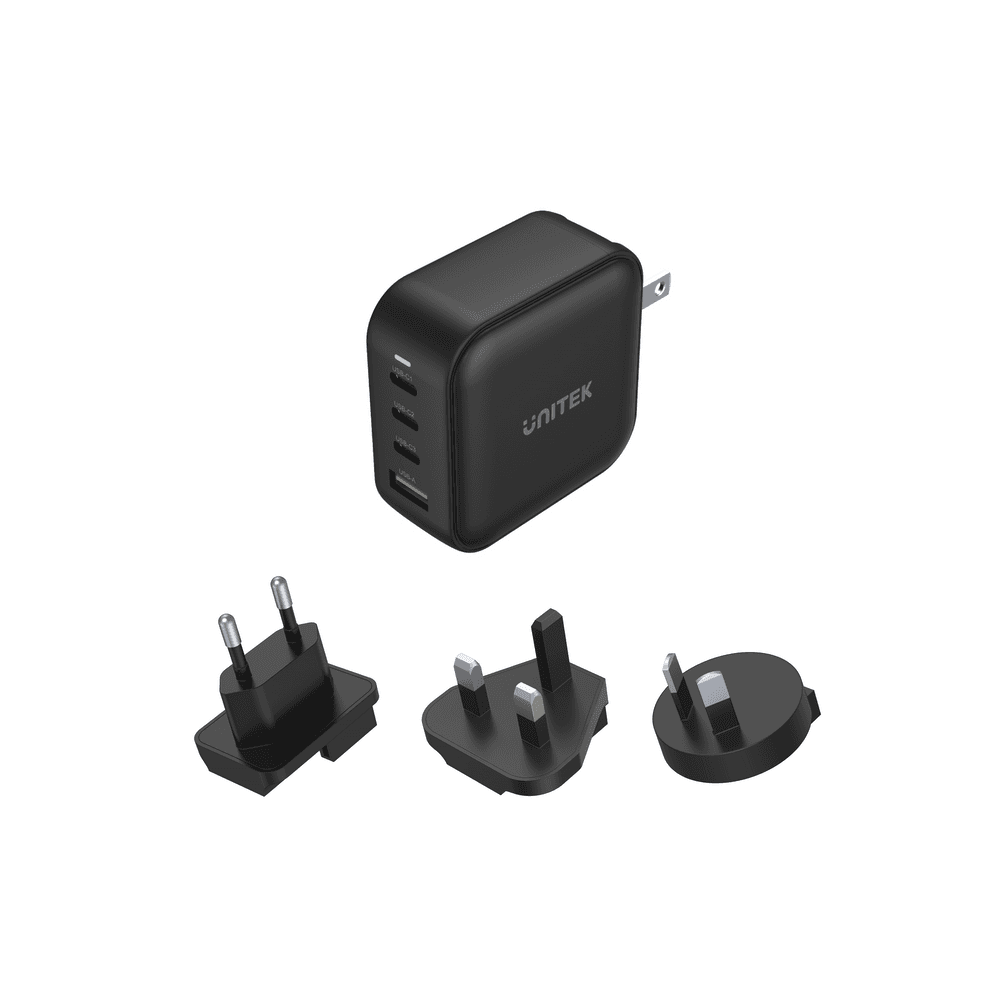 Unitek TRAVEL QUAD GaN 4 Ports 100W Charger with USB PD and QC 3.0 in Black (Travel Charger)