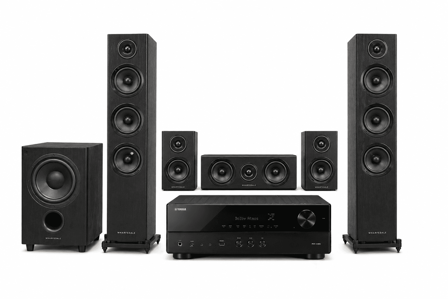 Yamaha + Wharfedale Diamond 12 Series 5.1 Home Theatre Package — RX-V4A with Diamond 12.4, 12.1, 12.C and WH-D10