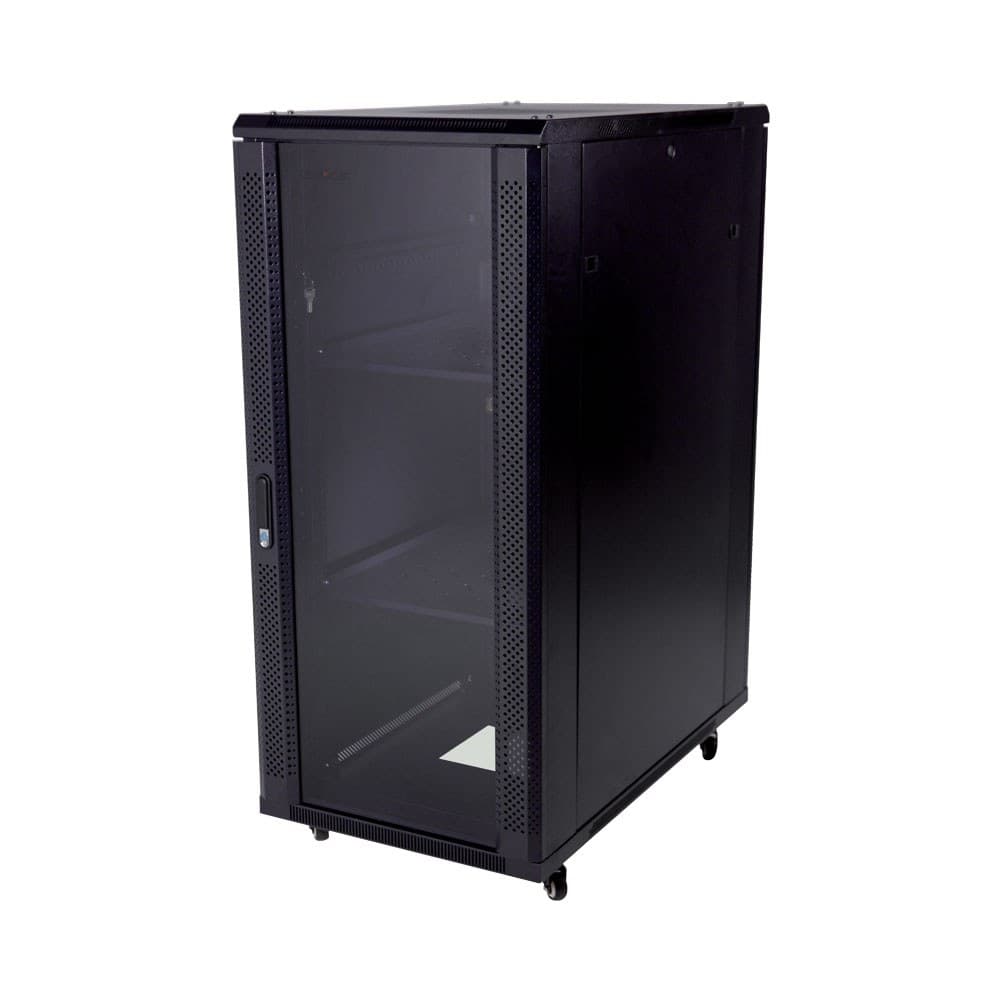 LINKQNET 27U FLOOR STANDING CABINET WITH GLASS DOOR – 1M DEEP