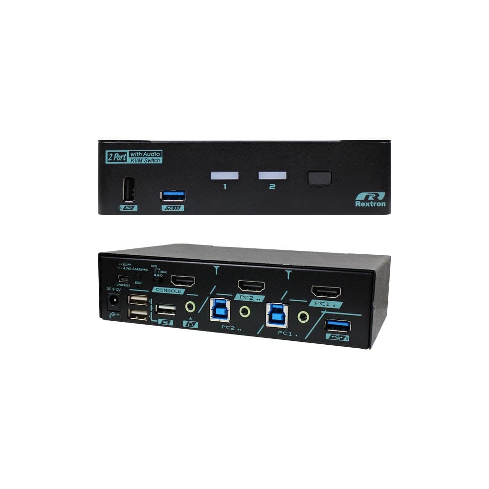REXTRON 2-PORT DUAL VIEW 4K HDMI2.0 KVM SWITCH WITH USB3.2 GEN 1 AND HDCP SUPPORT (MKAG-G3112-G)