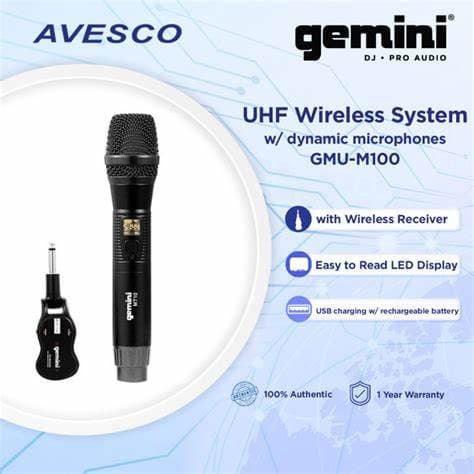 Gemini GMU M100 - UHF Wireless Microphone System with USB Rechargeable Batteries