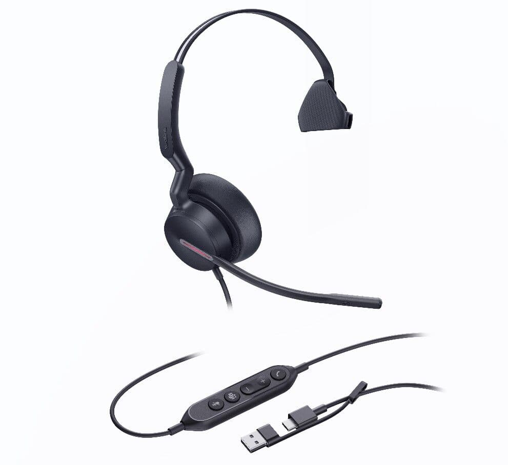 Yealink - UH46 Mono USB Headset, USB-C With USB-C/A Adapter, Teams Certified