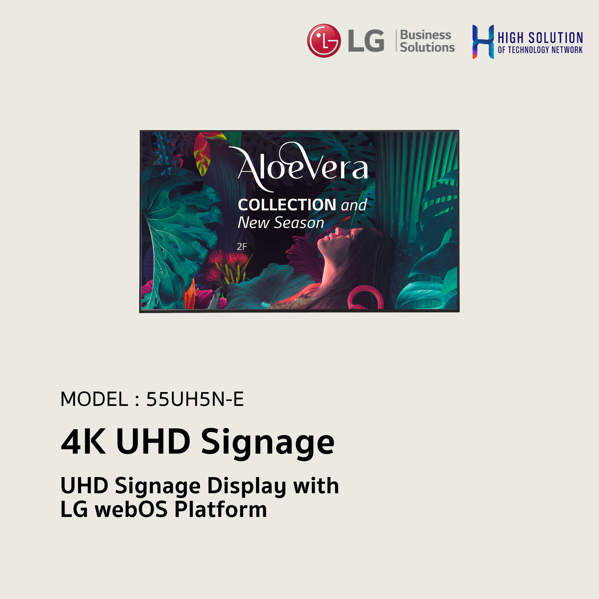 LG - 55" 4K UHD Signage Display, ADS Panel, 500nit, 24-hour duty cycle, Portrait and Landscape, Haze 25%, SOC, Internal Memory 16GB, webOS 8.0, Embedded IR