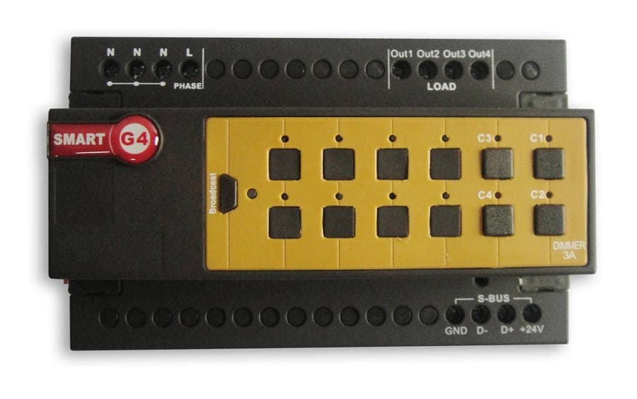 SmartBus SB-DIM4c3A-DN - Dimmer 4ch 3Amp /ch, DIN-Rail Mount (G4) with scene