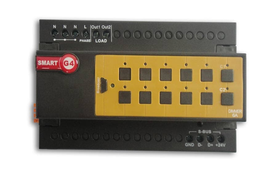 SmartBus SB-DIM2c6A-DN - Dimmer 2ch 6Amp /ch, DIN-Rail Mount (G4) with scene