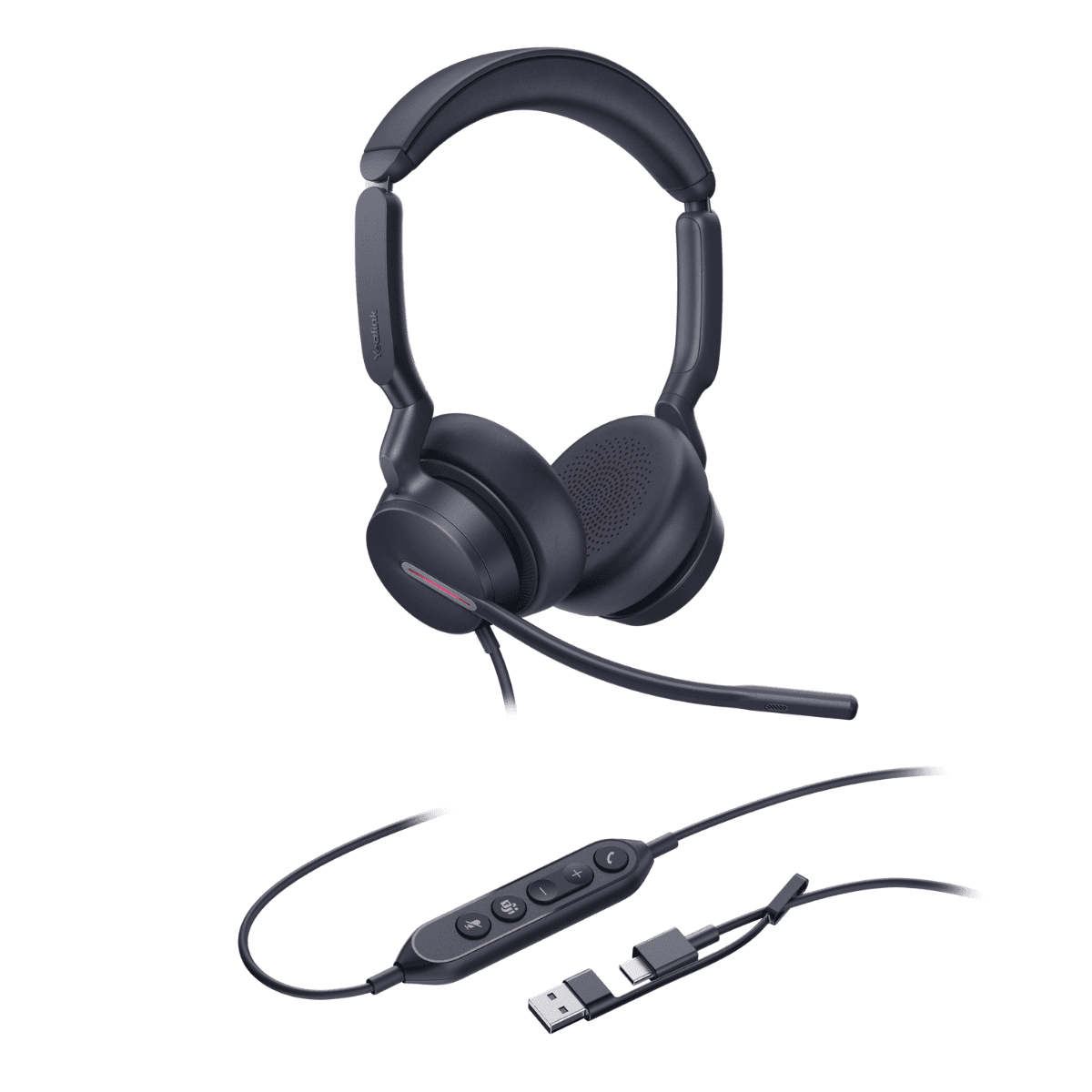Yealink - UH46 Dual USB Headset, USB-C With USB-C/A Adapter, Teams Certified