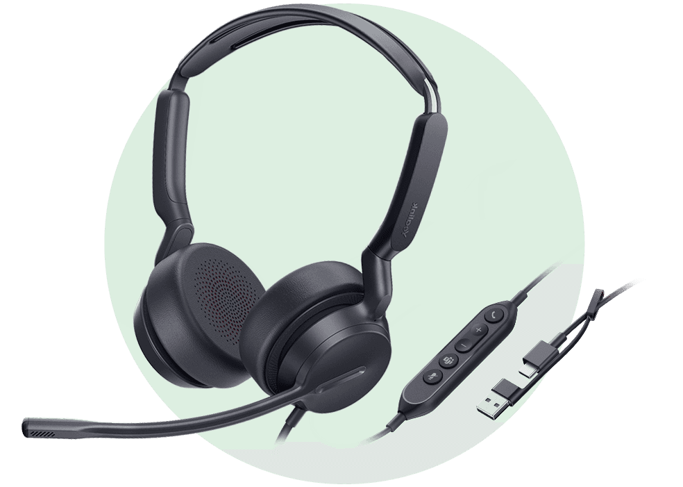 Yealink - UH42 Dual USB Headset, USB-C With USB-C/A Adapter, Teams Certified