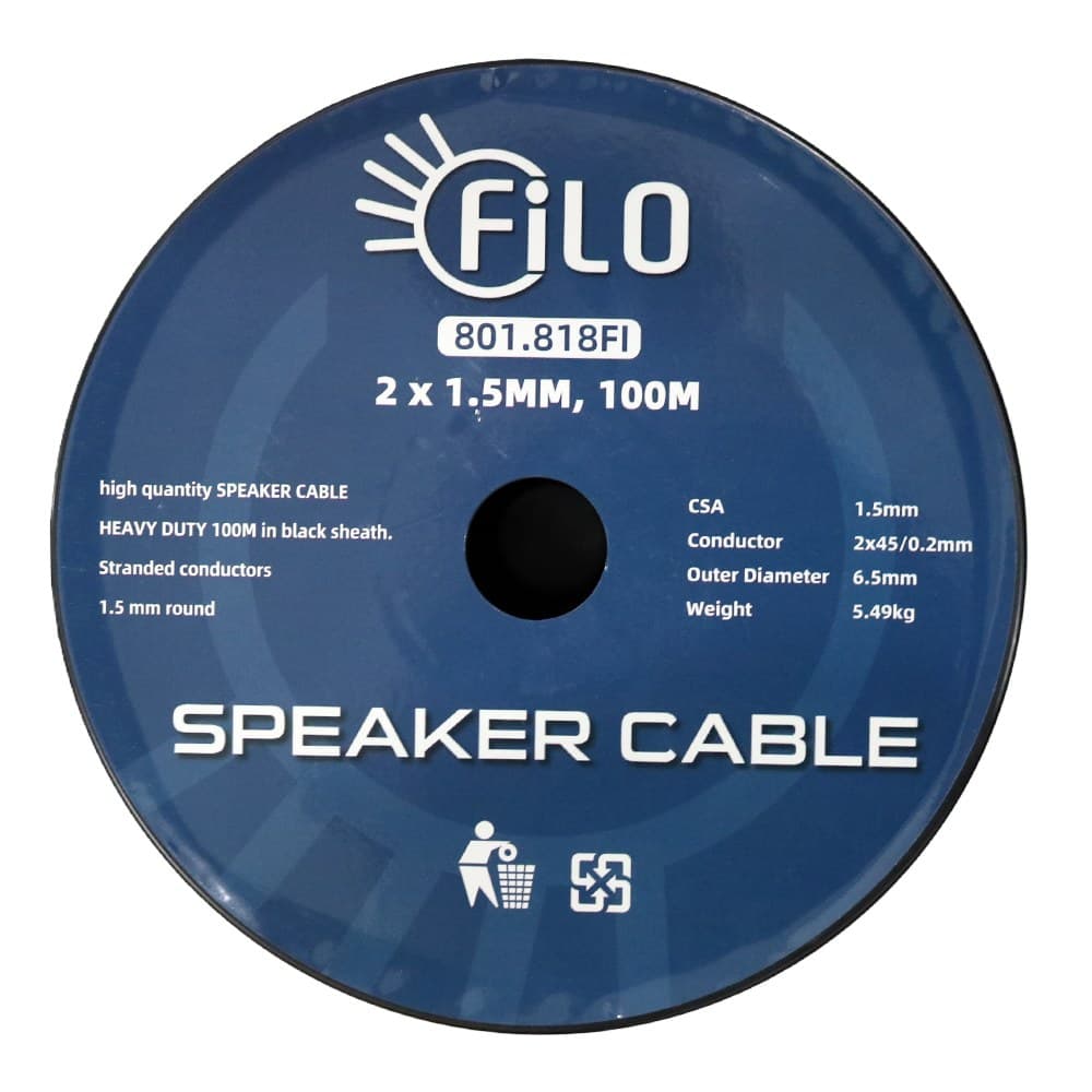 Filo - RO1.5B SPEAKER CABLE 1.5MM BLACK ROUND 100M