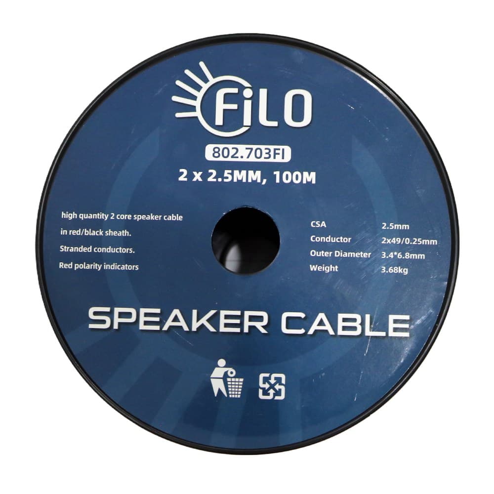 Filo - TF2.5RB SPEAKER CABLE 2.5MM RED/BLACK 100M