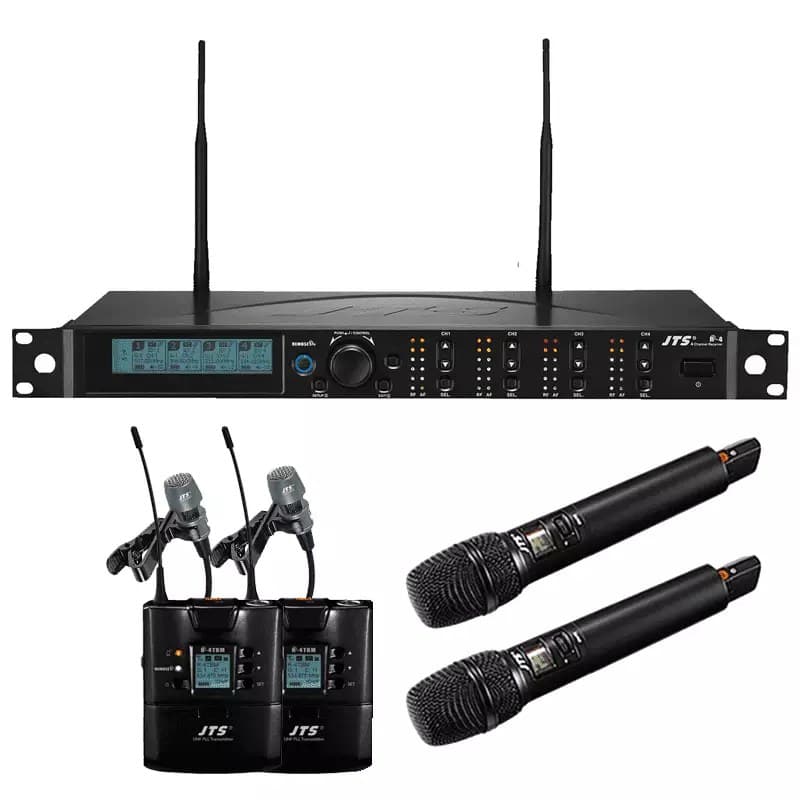 JTS - R-4/R-4TB+CM-501 x2 + JSS-4B x2 DUAL HANDHELD DUAL LAPEL MICROPHONE DIVERSITY UHF 614-650 MHz