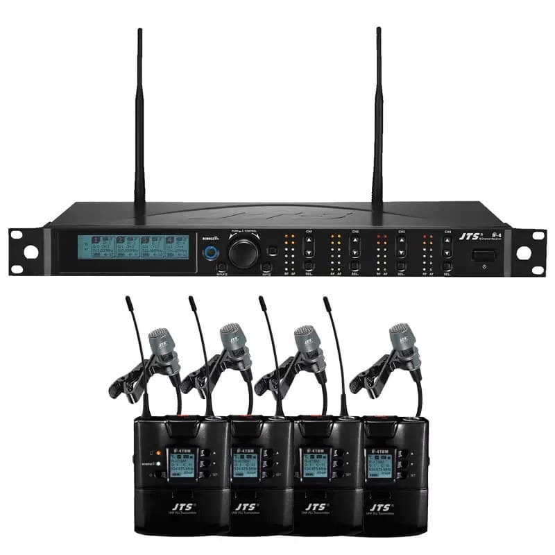 JTS - R-4/R-4TB+CM-501 x4 QUAD LAPEL MICROPHONE DIVERSITY UHF 614-650 MHz MICROPHONE DIVERSITY UHF