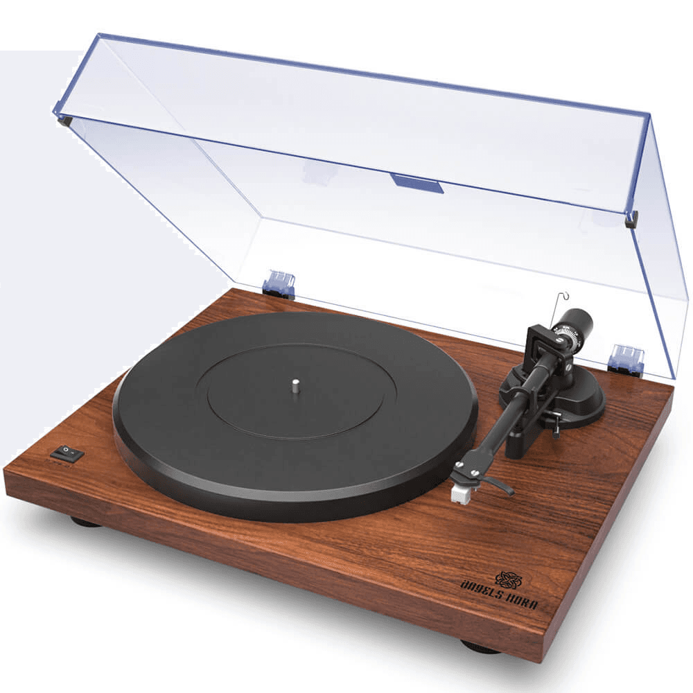 Angels Horn Vinyl Record Player - Two Speed Vintage Turntable (Walnut)