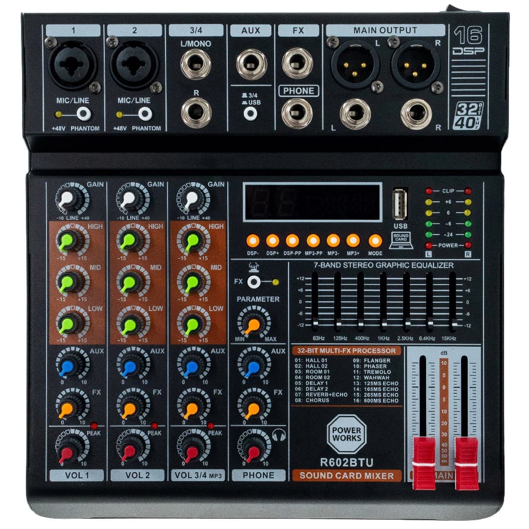 Powerworks R602BT-USB - 4-channel Analogue Mixer
