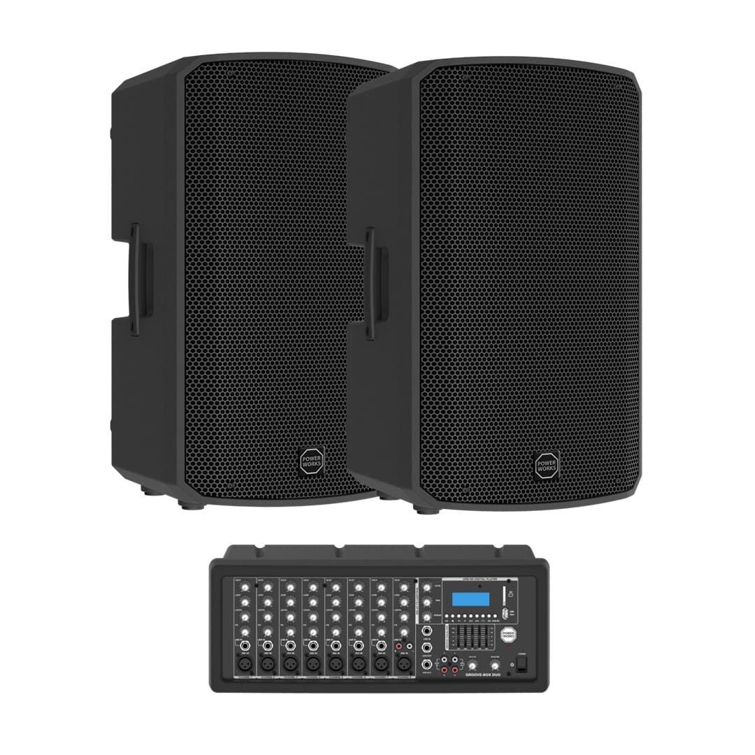 PowerWorks GROOVE-BOX Duo - 2x 12inch Speakers and 8 channel Mixer
