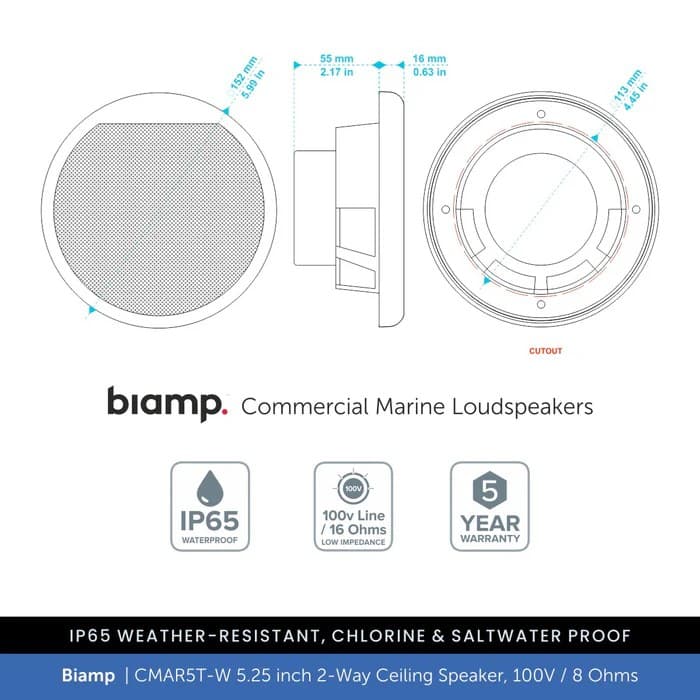 Biamp Commercial Audio T20IP - 8 Ohms to 100V transformer, 20-10-5-2,5W