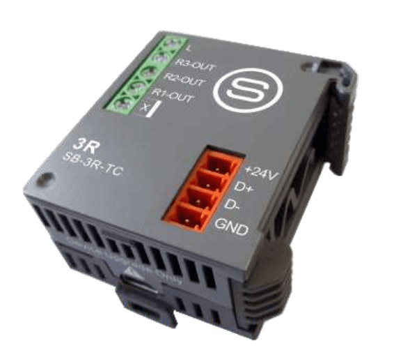 Smartbus SB-3R-TC - Both DIN-Rail and trail Click Mount, Bus Enabled, Cascadable. Good for Retrofit and for Installations where DB size is Limited. (Works for Both Wired S-BUS G4 and Wireless S-Wave enabled Networks). Consists of: 3 channel Relays rated