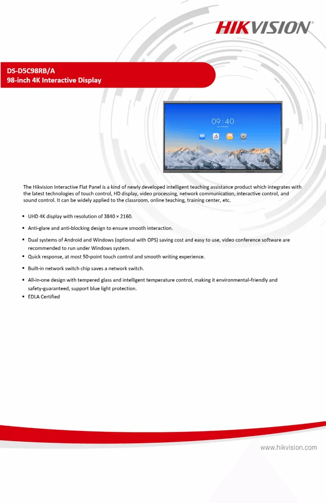 Hikvision Interactive Display with Camera - 98 Inch